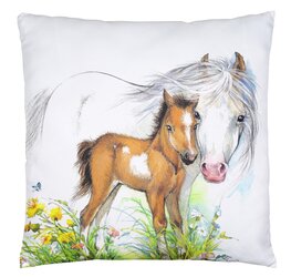 Kussen paardje wit met veulen bruin