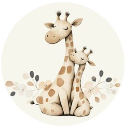 Muurcirkel  Giraffe Hug  &ndash; In Neutrale Kleuren