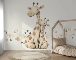Giraffe Hug Behang &ndash; Liefdevolle Giraffen Knuffel voor de Kinderkamer