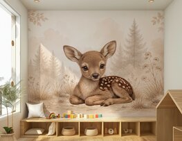 Lief Hertje in het Bos &ndash; Neutraal Woodland Behang voor de baby- of kinderkamer