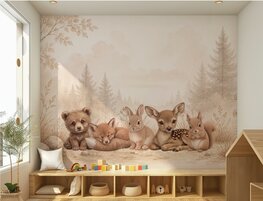 Woodland Bosdieren &ndash; Neutraal Woodland Behang voor de baby- of kinderkamer