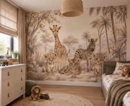Safari Blossom &ndash; zacht safari behang in pastel