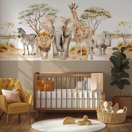 Safari behang kinderkamer  &ndash; Lambrisering - Warm Taupe