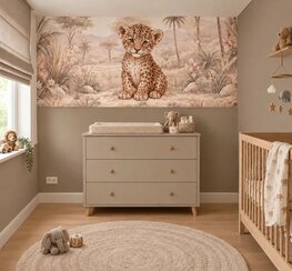 Safari Blossom Luipaard Behang  &ndash; Lambrisering