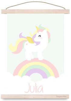 Poster met naam unicorn roze