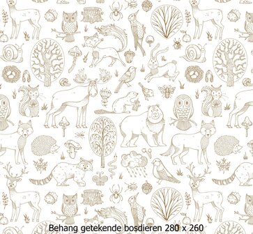 kinderkamer behang getekende bosdieren