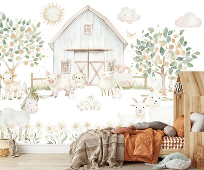 Boerderijdieren Behang Pastel