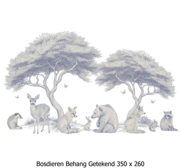 Bosdieren Getekend Behang