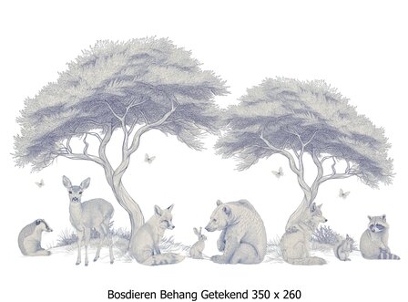 Bosdieren Getekend Behang