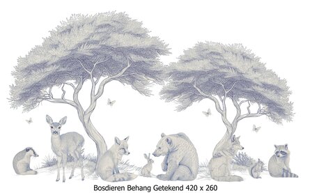 Bosdieren Getekend Behang