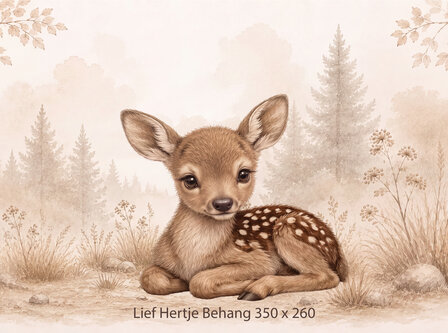 Lief Hertje in het Bos &ndash; Neutraal Woodland Behang voor de baby- of kinderkamer