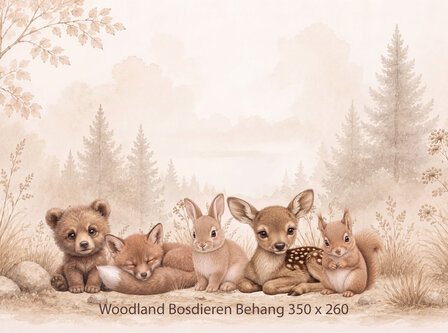 Woodland Bosdieren &ndash; Neutraal Woodland Behang voor de baby- of kinderkamer