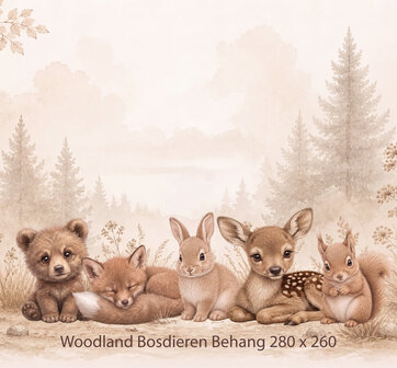 Woodland Bosdieren &ndash; Neutraal Woodland Behang voor de baby- of kinderkamer