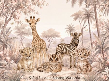 Safari Blossom &ndash; zacht safari behang in pastel