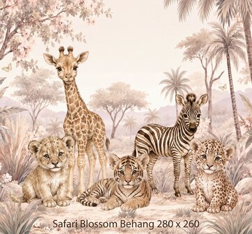 Safari Blossom &ndash; zacht safari behang in pastel