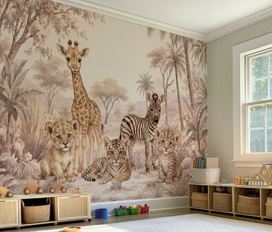 Safari Blossom &ndash; zacht safari behang in pastel