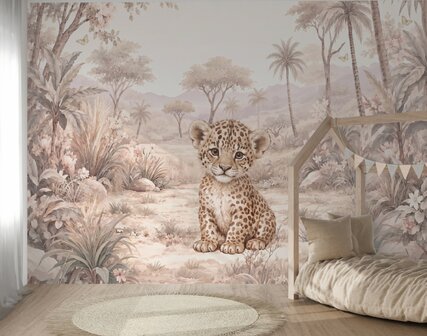 Safari Blossom Luipaard &ndash; behang