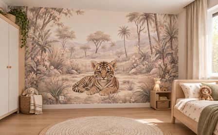 Safari Blossom Tijger &ndash; behang