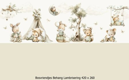 Kleine Bosvriendjes Behang -Lambrisering Naturel Beige