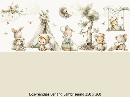 Kleine Bosvriendjes Behang -Lambrisering Naturel Beige