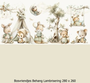 Kleine Bosvriendjes Behang -Lambrisering Naturel Beige