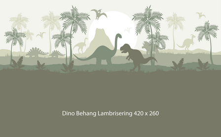 Dino behang kinderkamer &ndash; Lambrisering - olijfgroen