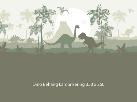 Dino behang kinderkamer &ndash; Lambrisering - olijfgroen