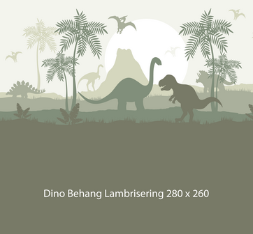 Dino behang kinderkamer &ndash; Lambrisering - olijfgroen