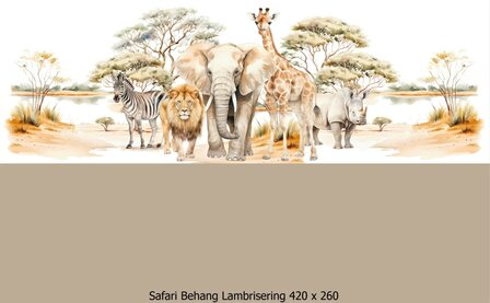 Safari behang kinderkamer  &ndash; Lambrisering - Warm Taupe
