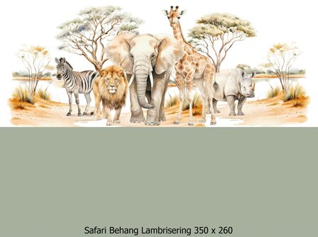 Safari behang kinderkamer  &ndash; Lambrisering - Salie Groen