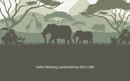 Safari behang kinderkamer &ndash;  Lambrisering - olijfgroen