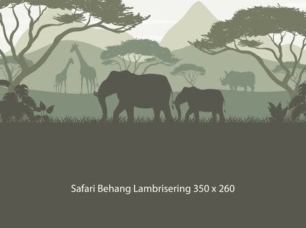 Safari behang kinderkamer &ndash;  Lambrisering - olijfgroen