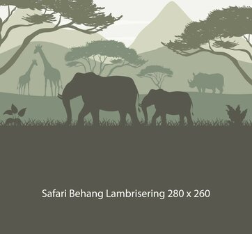 Safari behang kinderkamer &ndash;  Lambrisering - olijfgroen