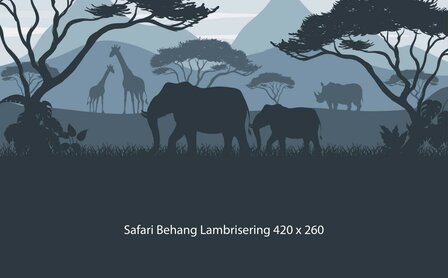 Safari behang kinderkamer &ndash;  Lambrisering - blauw