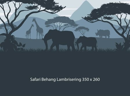 Safari behang kinderkamer &ndash;  Lambrisering - blauw