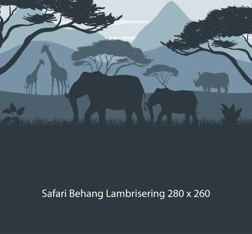 Safari behang kinderkamer &ndash;  Lambrisering - blauw