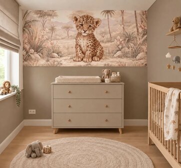 Safari Blossom Luipaard Behang  &ndash; Lambrisering