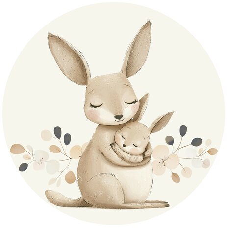 Muurcirkel  Kangaroo Hug &ndash; In Neutrale Tinten