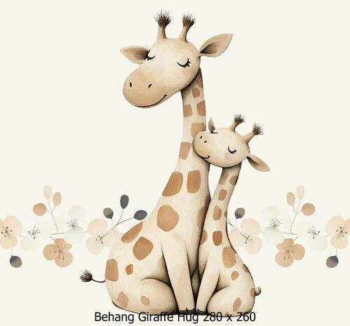 Giraffe Hug Behang &ndash; Liefdevolle Giraffen Knuffel voor de Kinderkamer