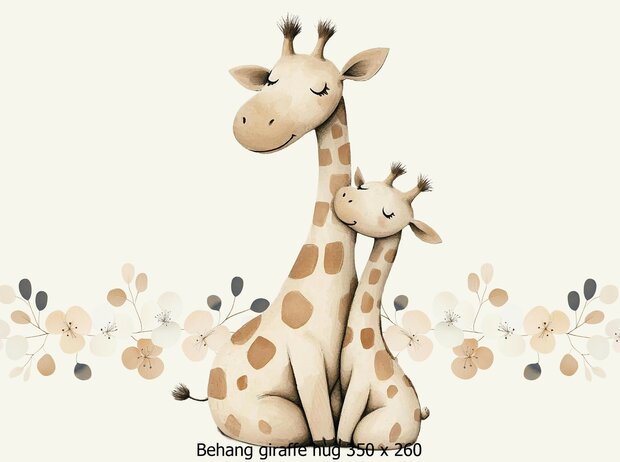 Giraffe Hug Behang &ndash; Liefdevolle Giraffen Knuffel voor de Kinderkamer