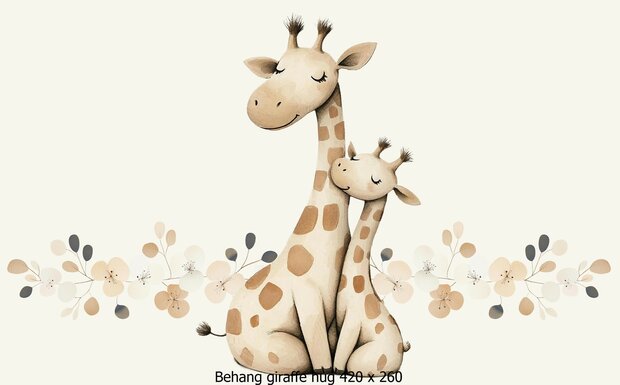 Giraffe Hug Behang &ndash; Liefdevolle Giraffen Knuffel voor de Kinderkamer