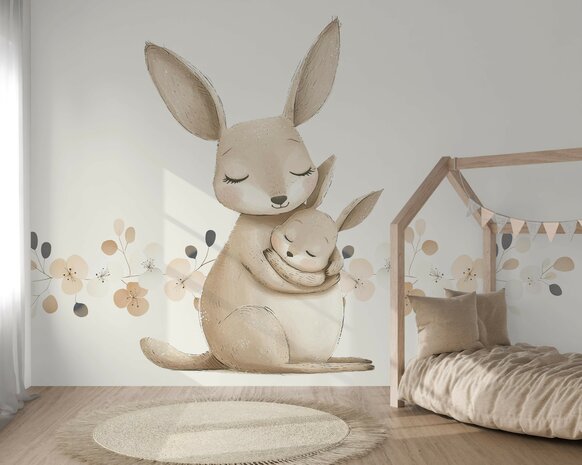 Kangaroo Hug Behang &ndash; In Neutrale Tinten
