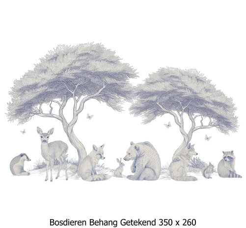 Bosdieren Getekend Behang