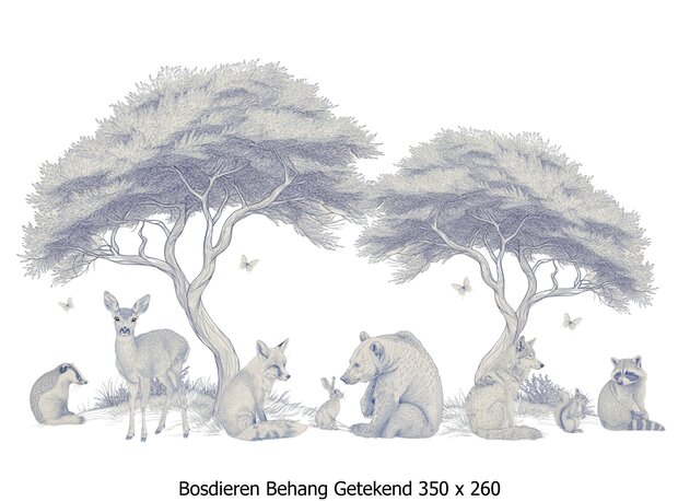Bosdieren Getekend Behang