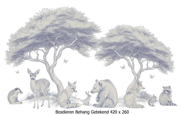 Bosdieren Getekend Behang
