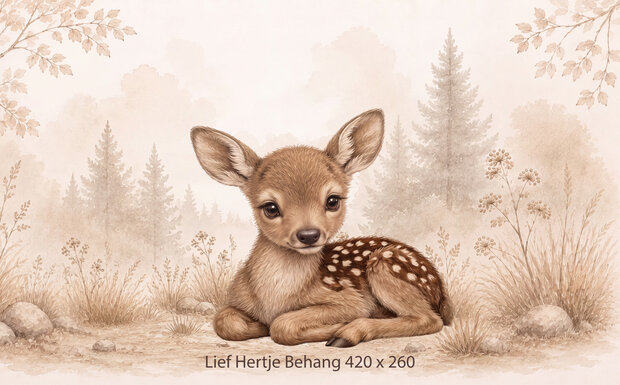 Lief Hertje in het Bos &ndash; Neutraal Woodland Behang voor de baby- of kinderkamer
