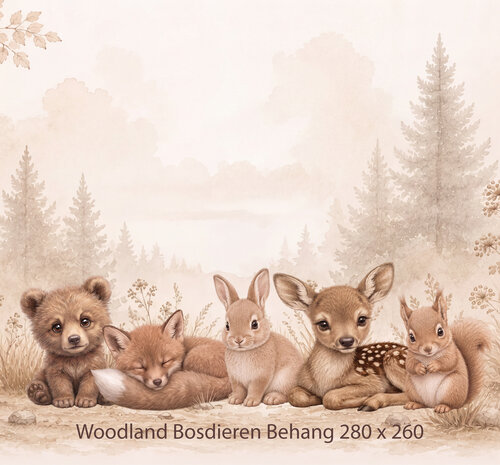 Woodland Bosdieren &ndash; Neutraal Woodland Behang voor de baby- of kinderkamer