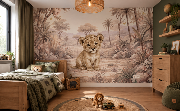 Safari Blossom Leeuw &ndash; behang