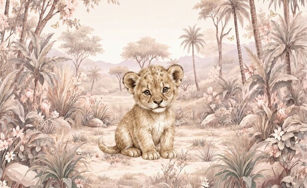 Safari Blossom Leeuw &ndash; behang