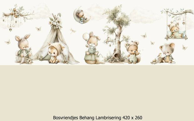 Kleine Bosvriendjes Behang -Lambrisering Naturel Beige